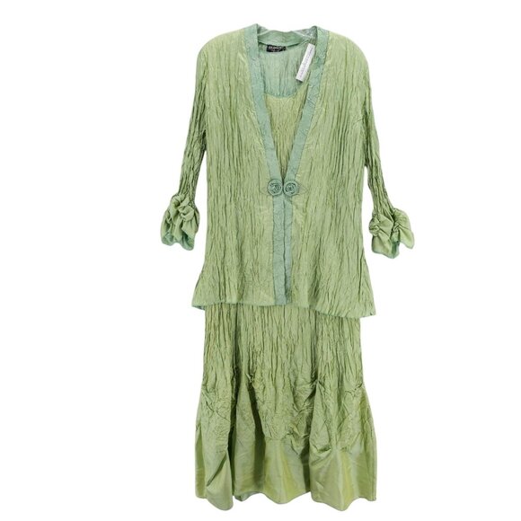 NWT LEE ANDERSEN 2-Piece Set Cucumber Pomp Jacket Geode Dress Crinkle SMALL